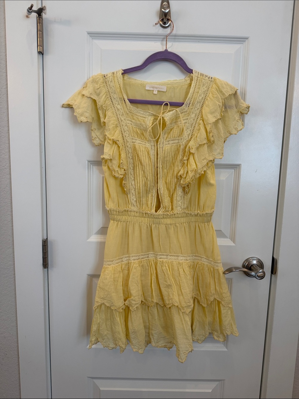 LoveShackFancy Pale Yellow Ruffle Tiered Dress